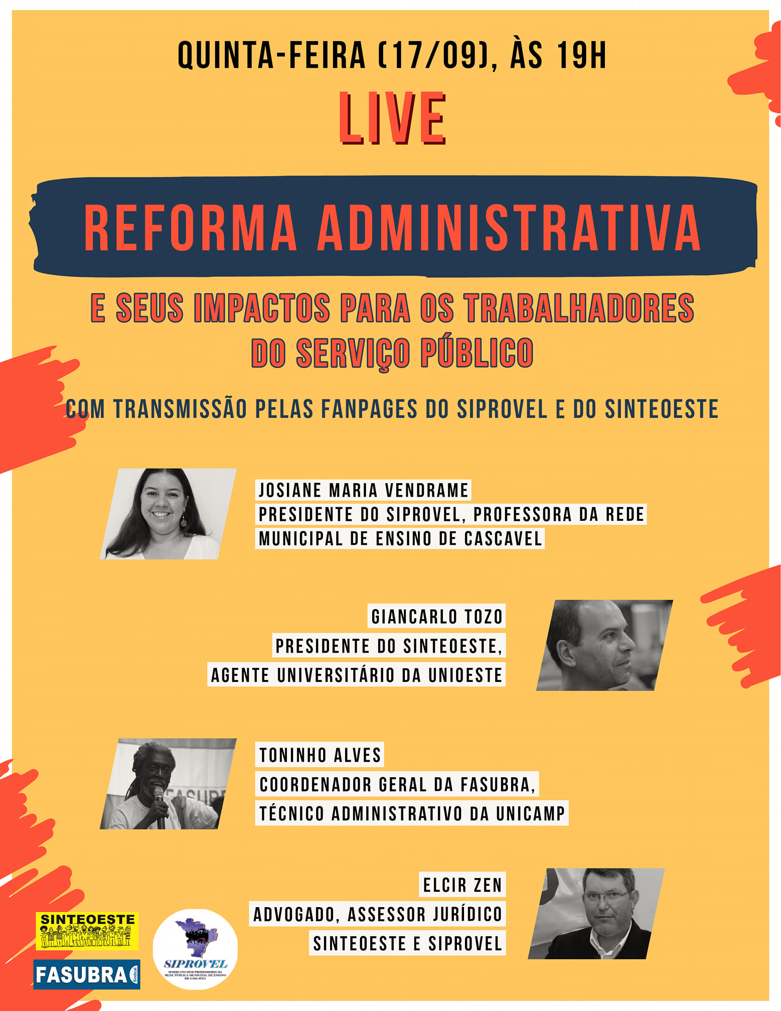 Live debaterá nesta quinta-feira (17/09) reforma administrativa e seus impactos para os trabalhadores do serviço público