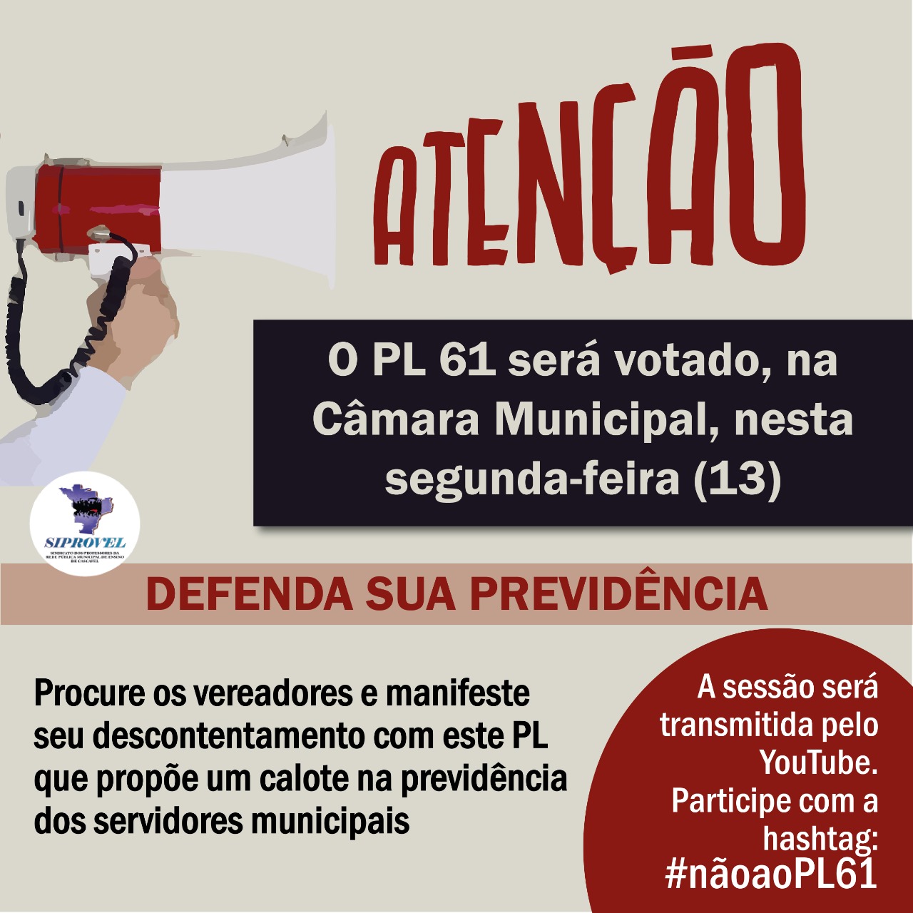 ATENÇÃO: PL 61/2020 foi incluído na pauta da Câmara Municipal desta segunda-feira (13).