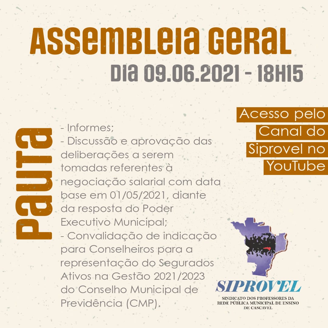 Siprovel convoca para assembleia geral na próxima quarta-feira