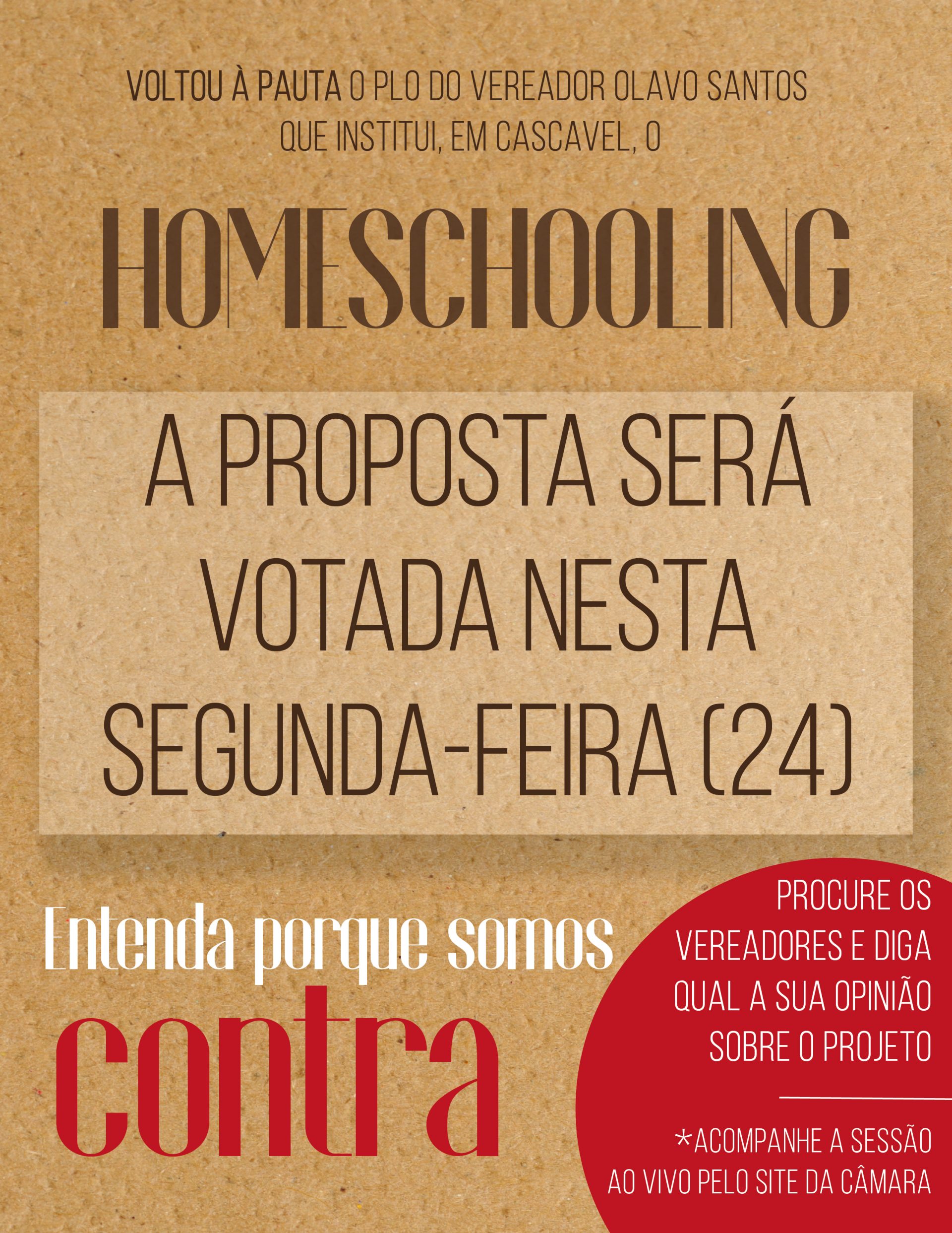 Projeto que institui o homeschooling em Cascavel volta à pauta nesta segunda-feira (24)